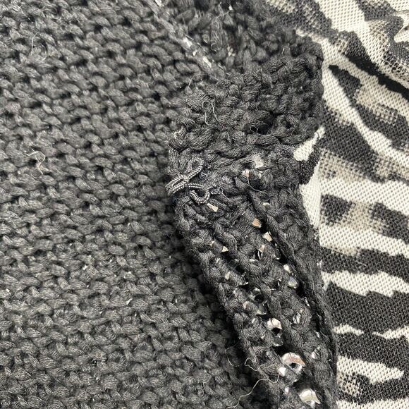 CHICOS Black Knit Silver Chain Detail Zebra Stripe Mesh Cardigan Medium (1) - Picture 7 of 11